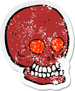 Bir insan tarafından çizilmiş karikatür kafatasının gerilimli yapıştırması.