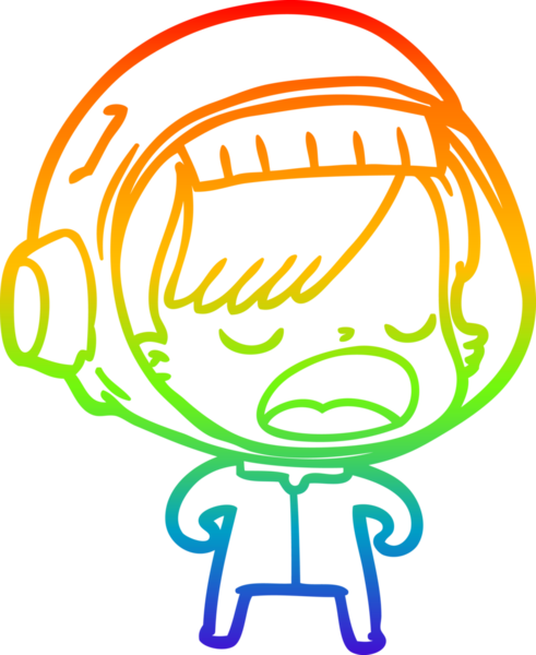 Gökkuşağı gradyan çizgi çizimi Bir insan tarafından çizilen konuşan astronot kadın