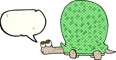 Bir insan tarafından çizilmiş serbest çizilmiş çizgi roman konuşma balonu karikatür kaplumbağası.