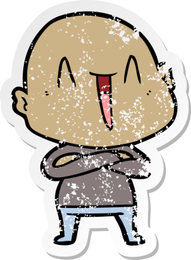 Bir insan tarafından çizilmiş mutlu, kel bir adamın sıkıntılı çıkartması.