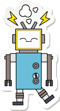 Bir insan tarafından çizilmiş şirin çizgi film robotunun çıkartması.