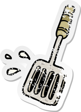 Bir insan tarafından çizilmiş karikatür mutfak spatulasının sıkıntılı çıkartması.