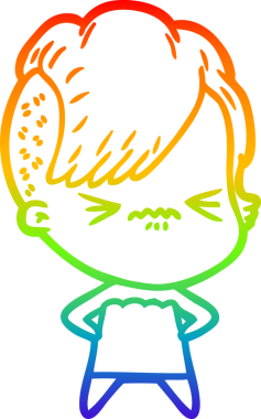 Gökkuşağı gradyan çizgi çizimi Bir insan tarafından çizilmiş sinirli hippi kız