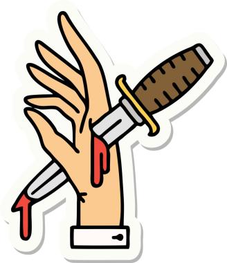 Bir insan tarafından çizilmiş eline geleneksel bir hançer stili dövme çıkartması.