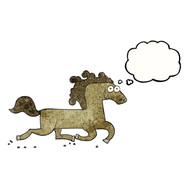 Serbest çizim düşünce balonu desenli koşu atı bir insan tarafından çizildi.