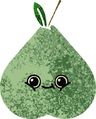 Bir insan tarafından çizilmiş yeşil bir armutun retro çizim tarzı karikatürü