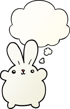 Düşünce baloncuğu olan sevimli çizgi film tavşanı bir insan tarafından çizilmiş.