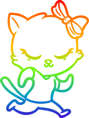 Gökkuşağı gradyan çizimi. Bir insan tarafından çizilmiş şirin bir çizgi film kedisi.