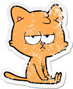 Bir insan tarafından çizilmiş sıkıntılı bir çizgi film kedisinin çıkartması.