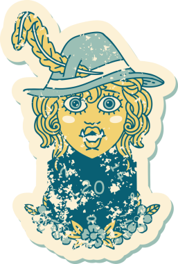 Retro Dövme Biçimi Yarı Ork Ozanı Bir insan tarafından çizilmiş 20 zar ile