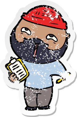 Bir insan tarafından çizilmiş mutlu sakallı bir adamın sıkıntılı çıkartması.