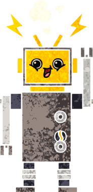 Bir insan tarafından çizilmiş bir robotun retro çizim tarzı karikatürü