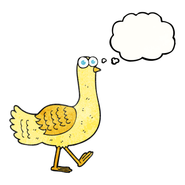 Bir insan tarafından çizilmiş serbest çizim düşünce kabarcığı desenli çizgi film kuşu