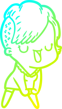 Hipster saç kesimi bir insan tarafından çizilmiş hoş bir çizgi film kızı çizimi.