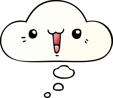 Bir insan tarafından çizilmiş yumuşak eğimli düşünce baloncuklu mutlu çizgi film yüzü