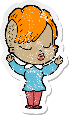 Çizgi film çıkartması. Bir insan tarafından çizilmiş güzel hippi kız.