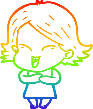 gökkuşağı gradyan çizimi mutlu bir çizgi film kızı bir insan tarafından çizildi