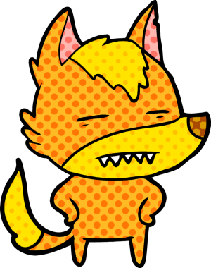 Bir insan tarafından çizilmiş tilki çizgi film karakteri