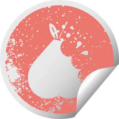 Bir insan tarafından çizilmiş yeşil bir armutun çizilmiş dairesel soyma etiketi.