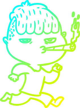 Bir insan tarafından çizilmiş sigara içen bir çizgi film karakteri çizimi.