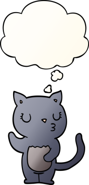 Bir insan tarafından çizilmiş yumuşak eğimli düşünce baloncuklu şirin çizgi film kedisi.