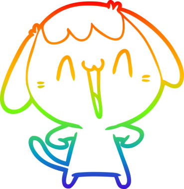 Gökkuşağı gradyan çizimi. Bir insan tarafından çizilmiş şirin bir köpek çizimi.