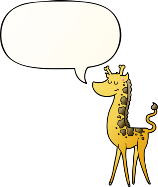 bir insan tarafından çizilmiş, konuşma baloncuklu çizgi film zürafası.