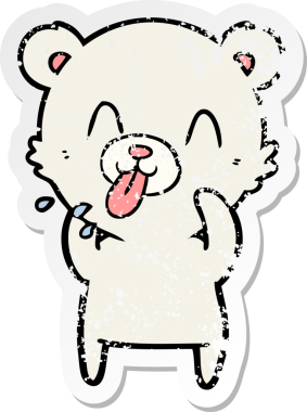 Bir insan tarafından çizilmiş dilden çıkmış kaba bir kutup ayısının sıkıntılı çıkartması.