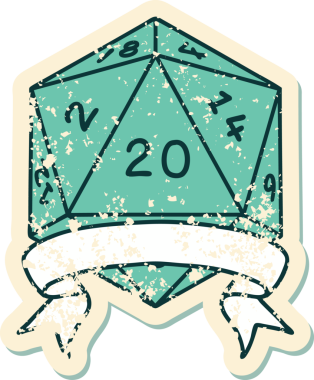 Retro Dövme Biçimi Doğal 20 kritik vuruş D20 zar bir insan tarafından çizildi