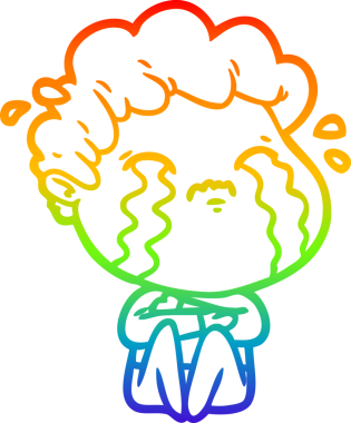 Gökkuşağı gradyan çizimi bir insan tarafından çizilmiş ağlayan bir karikatür adamı çiziyor.