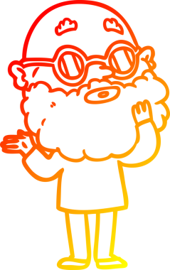 Bir insan tarafından çizilmiş sakallı ve gözlüklü, çizgi film meraklısı bir adamın çizimi.