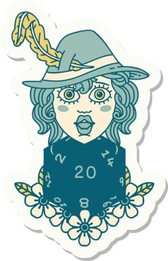 Bir insan şairin çıkartması. Bir insan tarafından çizilmiş doğal 20 zarlı.