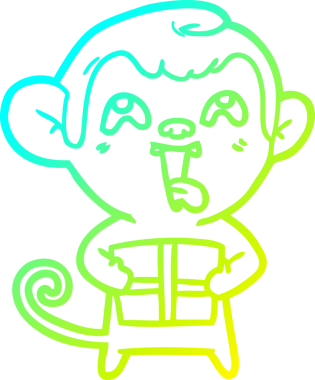 Bir insan tarafından çizilmiş Noel hediyeli çılgın bir maymun çizimi.