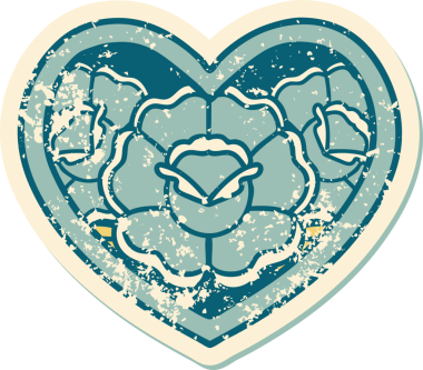 Bir insan tarafından çizilmiş kalp ve çiçeklerin sembolik depresif dövme şekli