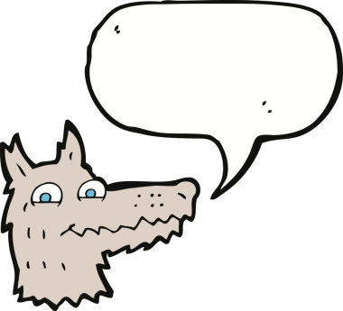 Bir insan tarafından çizilmiş konuşma balonlu bir kurt kafası.