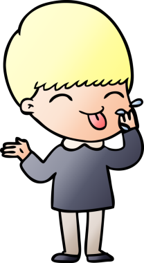 Çizgi filmci çocuk bir insan tarafından çizilmiş dili dışarı çıkarıyor.