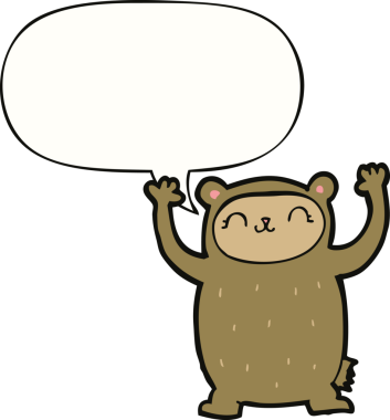 Bir insan tarafından çizilmiş konuşma balonu olan sevimli çizgi film ayısı.