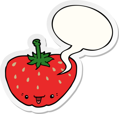 Bir insan tarafından çizilmiş konuşma balonu çıkartmalı çilekli çizgi film.