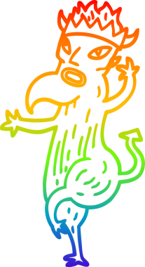 Gökkuşağı gradyan çizgi çizimi bir insan tarafından çizilmiş karikatür şeytan