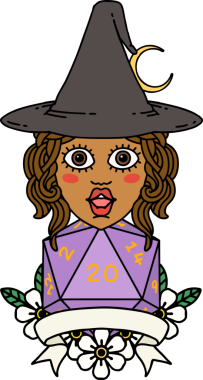 Retro Dövme Tarzı İnsan Cadı Doğal 20 zar atışıyla Bir insan tarafından çizilmiş