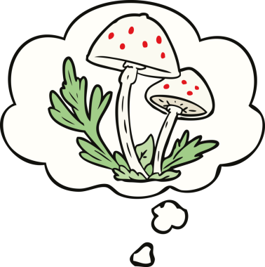 Bir insan tarafından çizilmiş düşünce baloncuklu mantarlar.