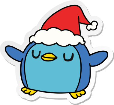 Bir insan tarafından çizilmiş kawaii pengueninin el çizimi Noel çıkartması.