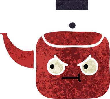 Bir insan tarafından çizilmiş bir çaydanlığın retro çizim tarzı karikatürü