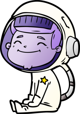 Bir insan tarafından çizilmiş mutlu astronot çizgi filmi.