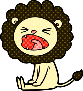 Bir insan tarafından çizilmiş kızgın aslan çizgi filmi.