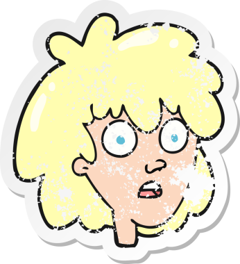 Bir insan tarafından çizilmiş bir karikatür kadın yüzünün gerilimli yapıştırması.