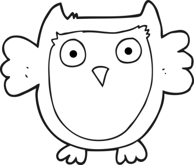 Bir insan tarafından çizilmiş siyah beyaz baykuş çizimi.