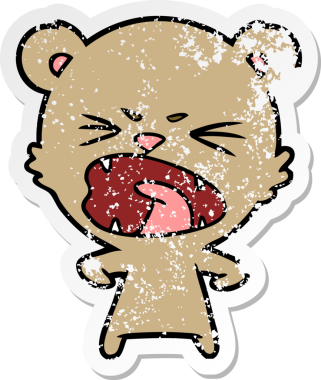 Bir insan tarafından çizilmiş kızgın çizgi film ayısının sıkıntılı çıkartması.