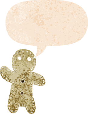 Zencefilli kurabiye adam grunge içinde konuşma baloncuğu bir insan tarafından çizilmiş sıkıntılı retro dokuma tarzı