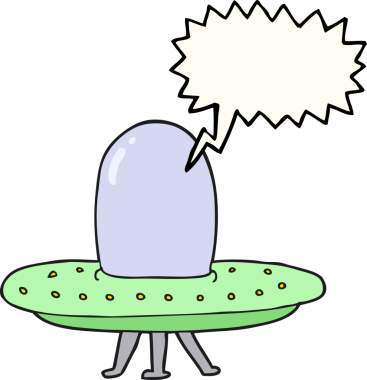 Bir insan tarafından çizilmiş serbest konuşma balonu çizgi film uzay gemisi